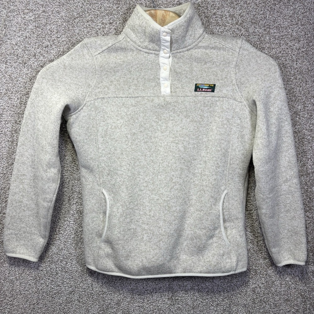 L.L. Bean Sweater Womens Small Gray Fleece Mock Neck Pullover Pockets 292726